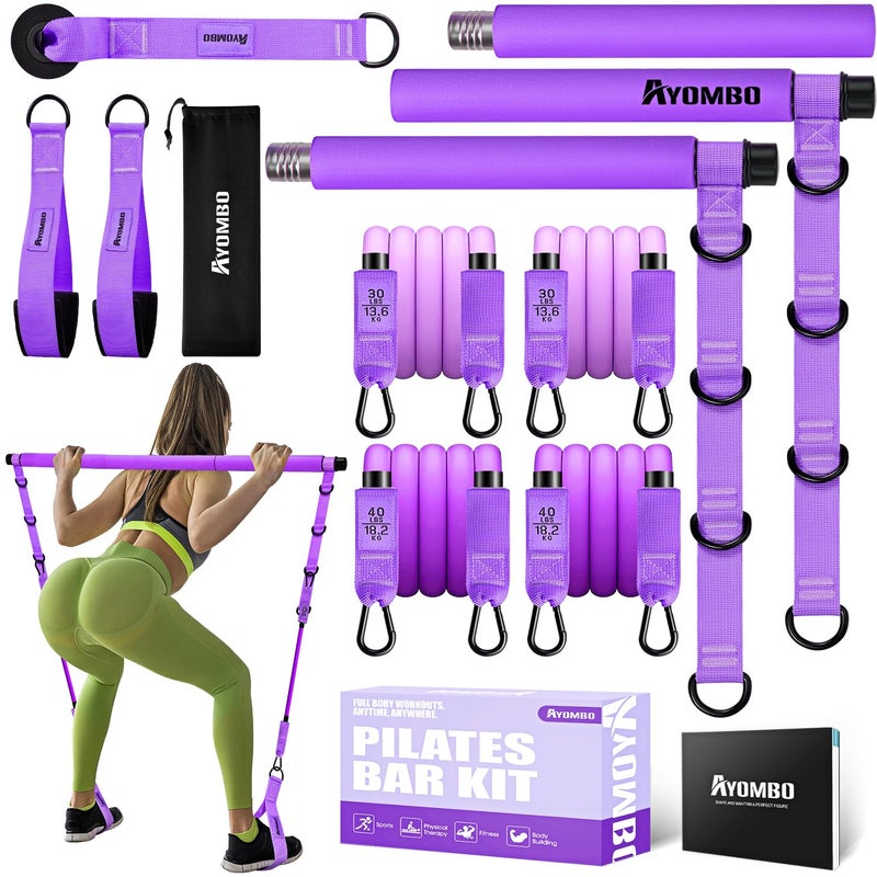 Ayombo Pilates Bar, Pilates Equipment with Adjustable Exercise Bands, Multifunctional Pilates Bar Kit with Resistance Bands for Women Men, Home Gym Workout Equipment for Strengthen Legs, Waist, Arms Training - Image 1